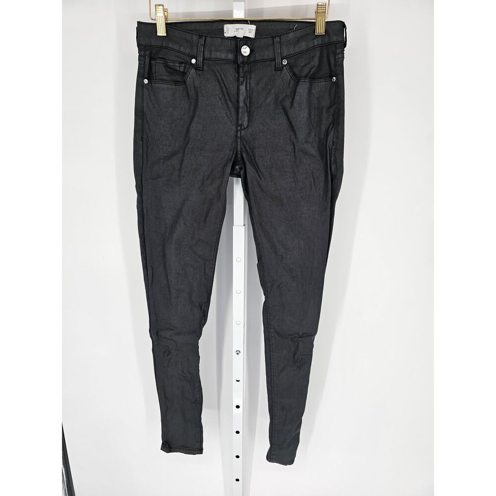 Mango Women's Black Skinny Fit Belle Wax Coated Jeans Size 8